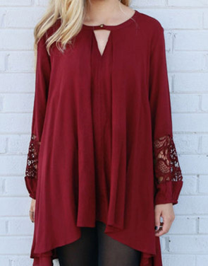 photo Burgundy Cut-out Front Lace Paneled Asymmetric Dress by OASAP, color Burgundy - Image 1