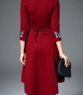 photo Butterfly Embroidery V-Neck Asymmetric Tie Waist Dress by OASAP, color Dark Red - Image 2