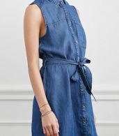 photo Button Down Sleeveless Denim Mini Dress with Belt by OASAP, color Blue - Image 3