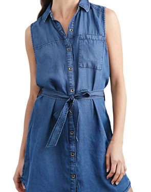 photo Button Down Sleeveless Denim Mini Dress with Belt by OASAP, color Blue - Image 1