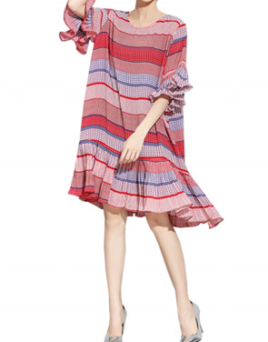 photo Casual Half Sleeve Knee Length Ruffled Dress by OASAP, color Multi - Image 1