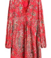 photo Casual Lace-Up Front Floral Printing Chiffon Dress by OASAP, color Red - Image 3