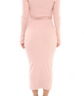 photo Casual Off The Shoulder Buttoned Long Sleeve Bodycon Dress by OASAP, color Pink - Image 2