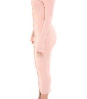 photo Casual Off The Shoulder Buttoned Long Sleeve Bodycon Dress by OASAP, color Pink - Image 3
