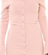 photo Casual Off The Shoulder Buttoned Long Sleeve Bodycon Dress by OASAP, color Pink - Image 4