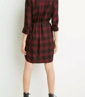 photo Casual Plaid Shirt Dress with Belt by OASAP, color Black Burgundy - Image 2
