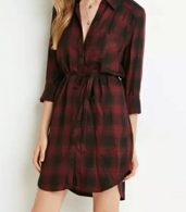 photo Casual Plaid Shirt Dress with Belt by OASAP, color Black Burgundy - Image 1