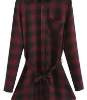 photo Casual Plaid Shirt Dress with Belt by OASAP, color Black Burgundy - Image 3