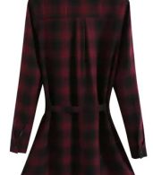photo Casual Plaid Shirt Dress with Belt by OASAP, color Black Burgundy - Image 4