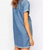 photo Casual Short Sleeve Embroidery Denim Shift Dress by OASAP, color Blue - Image 2