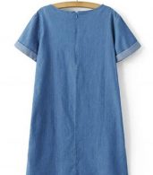 photo Casual Short Sleeve Embroidery Denim Shift Dress by OASAP, color Blue - Image 4