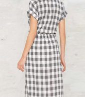photo Casual Short Sleeve Plaid Pattern Side Slit Midi Dress by OASAP, color Multi - Image 3