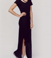 photo Casual Solid Color Short Sleeve Side Split Maxi Dress by OASAP, color Black - Image 3