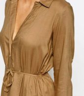 photo Casual Solid Long Sleeve Slit Belted Maxi Dress by OASAP, color Brown - Image 4