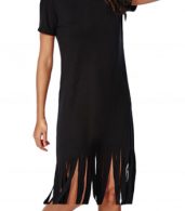 photo Casual Summer Short Sleeve Tassel Hem Black Dress by OASAP, color Black - Image 1