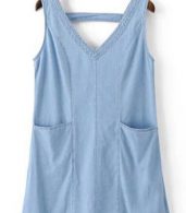 photo Casual V-Neck Sleeveless Cut OuT-Back Denim Dress by OASAP, color Light Blue - Image 5