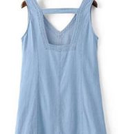 photo Casual V-Neck Sleeveless Cut OuT-Back Denim Dress by OASAP, color Light Blue - Image 6