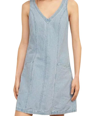 photo Casual V-Neck Sleeveless Cut OuT-Back Denim Dress by OASAP, color Light Blue - Image 1