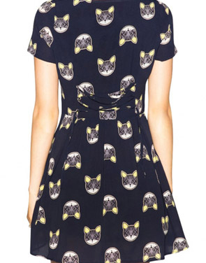 photo Cat Face Print Mini Dress by OASAP, color Navy - Image 2