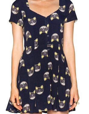 photo Cat Face Print Mini Dress by OASAP, color Navy - Image 1