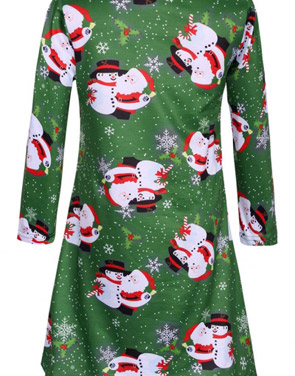 photo Charming Cartoon Santa Claus Printing Round Neck Dress by OASAP, color Green - Image 2