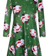 photo Charming Cartoon Santa Claus Printing Round Neck Dress by OASAP, color Green - Image 1