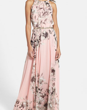 photo Charming Floral Printed Sleeveless Maxi Dress by OASAP, color Pink - Image 1