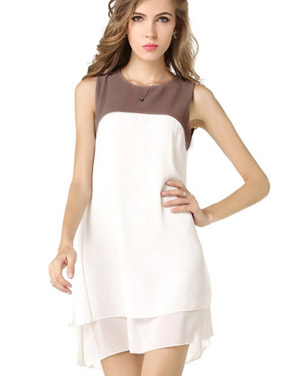 photo Chic Color Block Chiffon Dress by OASAP, color Coffee White - Image 1