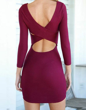 photo Chic Cut-ouT-Back Bodycon Dress by OASAP, color Burgundy - Image 2
