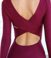photo Chic Cut-ouT-Back Bodycon Dress by OASAP, color Burgundy - Image 6