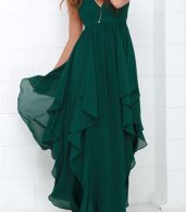 photo Chic Deep V-Neck Flouncing Chiffon Party Dress by OASAP - Image 3