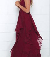 photo Chic Deep V-Neck Flouncing Chiffon Party Dress by OASAP - Image 6