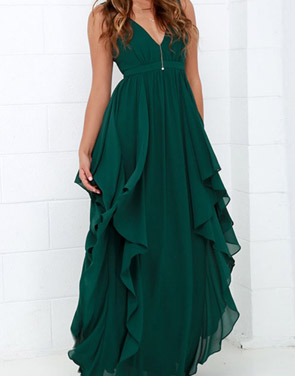 photo Chic Deep V-Neck Flouncing Chiffon Party Dress by OASAP - Image 1