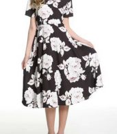 photo Chic Floral Print Boat Neck Short Sleeve Midi Dress by OASAP, color Multi - Image 2