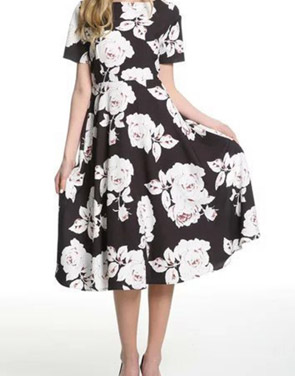 photo Chic Floral Print Boat Neck Short Sleeve Midi Dress by OASAP, color Multi - Image 2