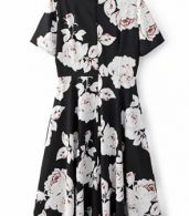 photo Chic Floral Print Boat Neck Short Sleeve Midi Dress by OASAP, color Multi - Image 5