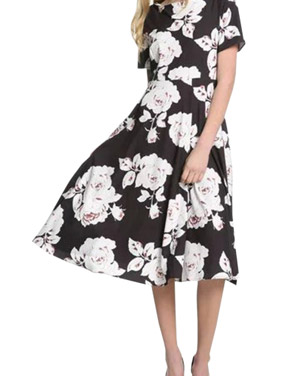 photo Chic Floral Print Boat Neck Short Sleeve Midi Dress by OASAP, color Multi - Image 1
