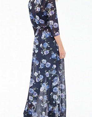 photo Chic Floral Print Sheer Chiffon Dress by OASAP, color Multi - Image 2