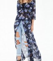 photo Chic Floral Print Sheer Chiffon Dress by OASAP, color Multi - Image 1