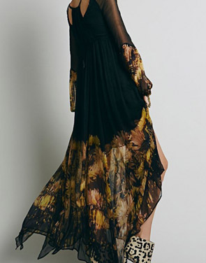 photo Chic Floral Printing Maxi Chiffon Dress by OASAP, color Black - Image 2