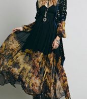 photo Chic Floral Printing Maxi Chiffon Dress by OASAP, color Black - Image 3