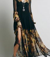 photo Chic Floral Printing Maxi Chiffon Dress by OASAP, color Black - Image 6