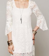 photo Chic Hollow Out Simple Color Scalloped Lace Dress by OASAP - Image 3