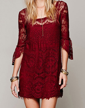 photo Chic Hollow Out Simple Color Scalloped Lace Dress by OASAP - Image 1