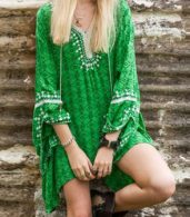 photo Chic Lace Paneled Geo-Print Asymmetrical Dress by OASAP, color Green - Image 3