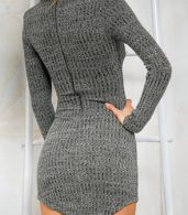 photo Chic Lace-up Front Knit Bodycon Dress by OASAP, color Grey - Image 2