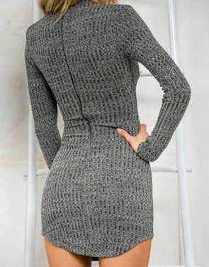 photo Chic Lace-up Front Knit Bodycon Dress by OASAP, color Grey - Image 2