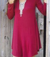 photo Chic Stretch knit Trapeze Dress by OASAP, color Burgundy - Image 3