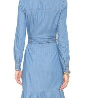 photo Chic Tie Waist Lace Paneled Long Sleeve Denim Dress by OASAP, color Light Blue - Image 2