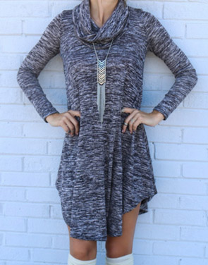 photo Chic Turtleneck Asymmetrical Hem Knit Dress by OASAP, color Grey - Image 1